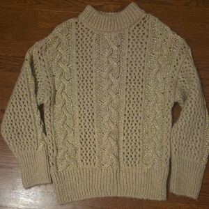 Zara Men’s Cable Knit Turtleneck Sweater in Beige with Metallic Thread